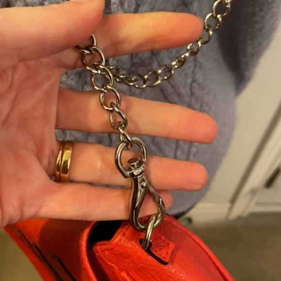 Miche Red Leather Chain Link Cross Body Shoulder Bag Purse Women’s Plaid Lining - Picture 3 of 10